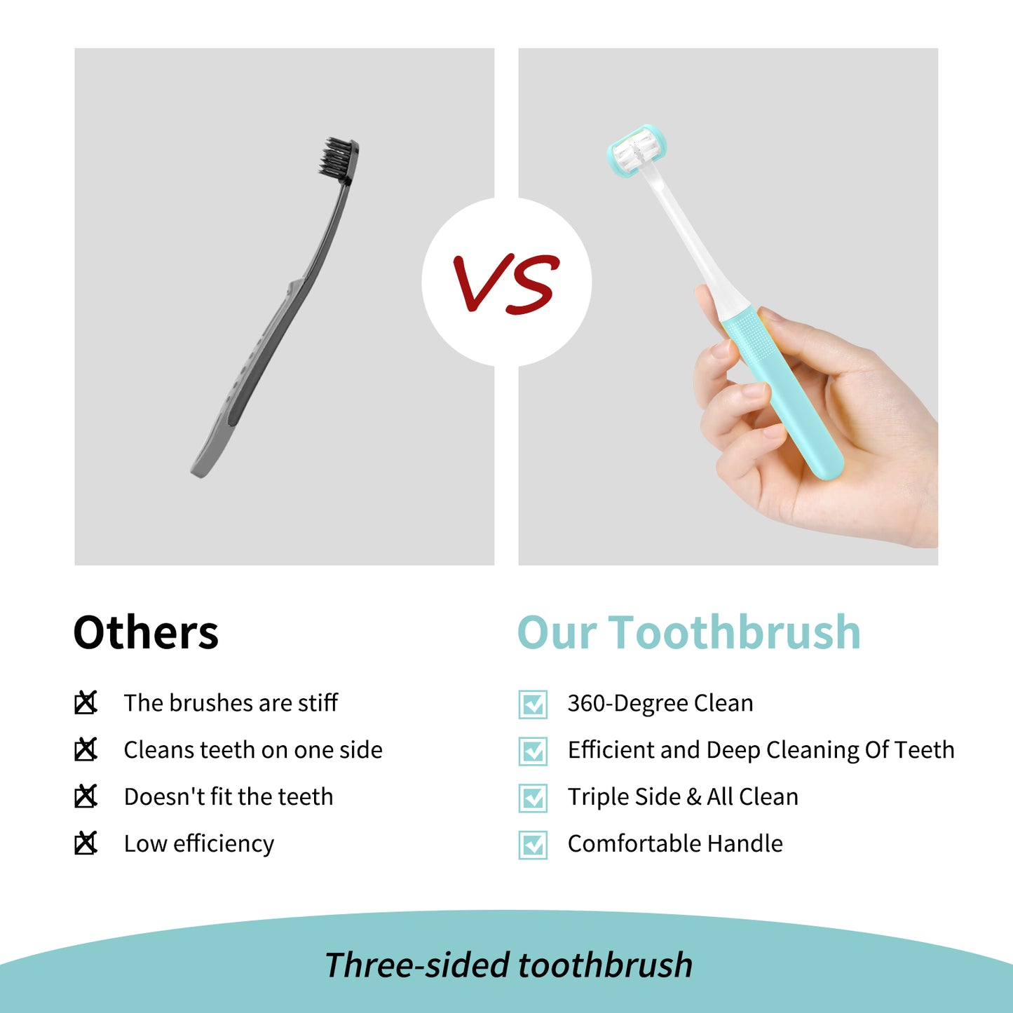 3 Sided Toddler Toothbrush, Soft Bristles Kids Toothbrush, Kids Silicone Elastic Brush Heads Gentle Clean Each Tooth