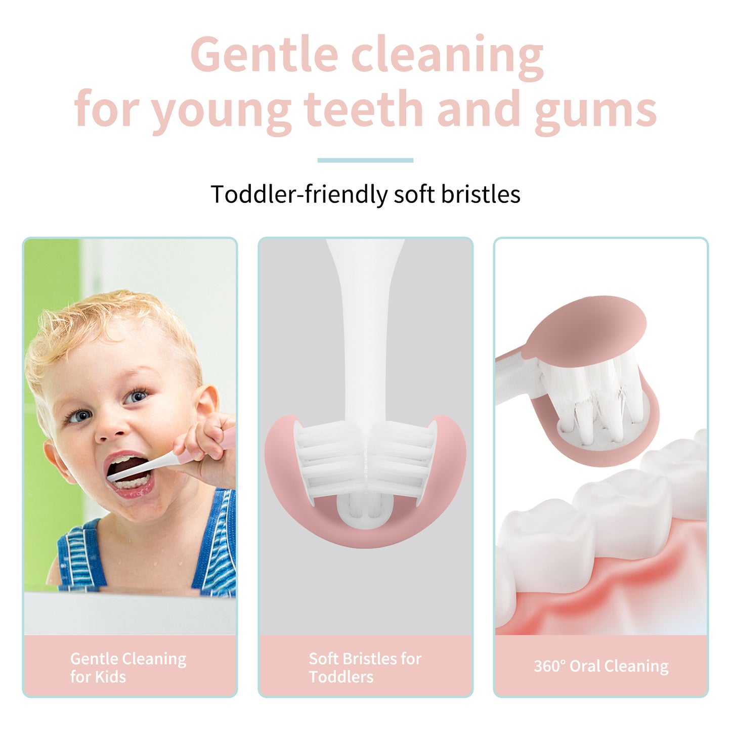 3 Sided Toddler Toothbrush, Soft Bristles Kids Toothbrush, 3 Sided Toothbrush Kids Silicone Elastic Brush Heads Gentle Clean Each Tooth(Model#C2)