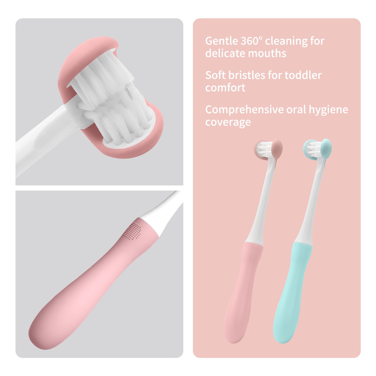 3 Sided Toddler Toothbrush, Soft Bristles Kids Toothbrush, 3 Sided Toothbrush Kids Silicone Elastic Brush Heads Gentle Clean Each Tooth(Model#C2)