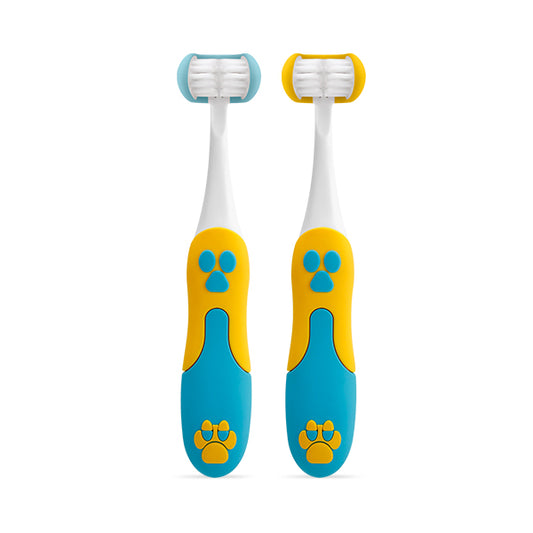 Cute Cat Paw 3 Sided Kids Manual Toothbrush, Soft Bristles Toddler Toothbrush with Non-Slip Handle（Model-Z1）